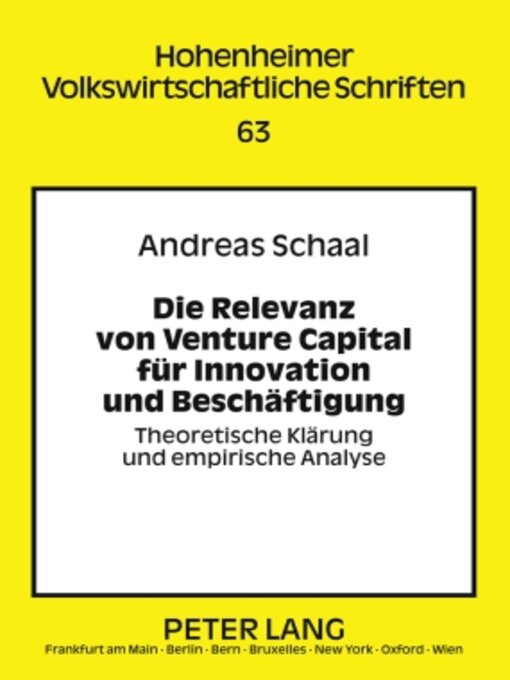 Title details for Die Relevanz von Venture Capital fuer Innovation und Beschaeftigung by Belke - Available